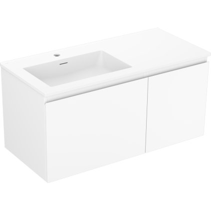 Mexen Orio, koupelnová skříňka 100 cm s levým umyvadlem Otis, 1S, 1D, bílá matná, 91A13-10047-3-BBFF01-W18L01