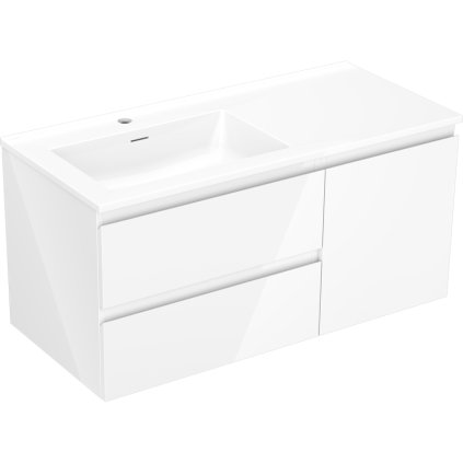 Mexen Orio, koupelnová skříňka 100 cm s levým umyvadlem Otis, 2S, 1D, bílá lesklá, 91A13-10047-3-BBFFF00-W18L00