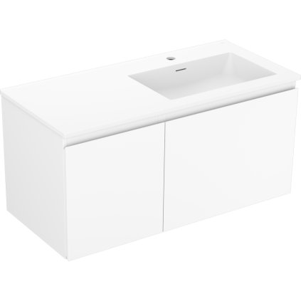 Mexen Orio, koupelnová skříňka 100 cm s pravým umyvadlem Otis, 1S, 1D, bílá matná, 91A13-10047-3-BBFF01-W18P01