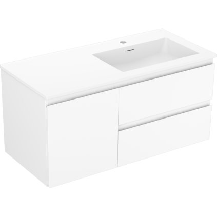 Mexen Orio, koupelnová skříňka 100 cm s pravým umyvadlem Otis, 2S, 1D, bílá matná, 91A13-10047-3-BBFFF01-W18P01
