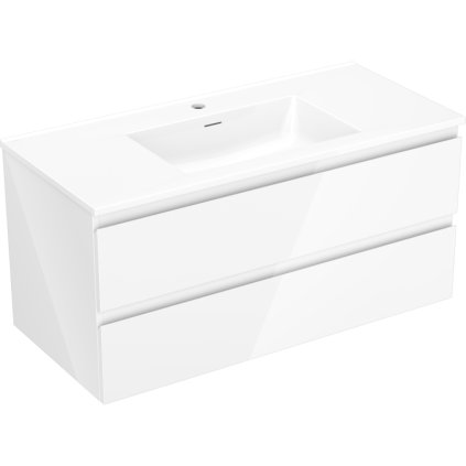 Mexen Orio, koupelnová skříňka 100 cm s umyvadlem Otis, 2 zásuvky, bílá lesklá, 91A10-10047-2-BFF00-W18M00