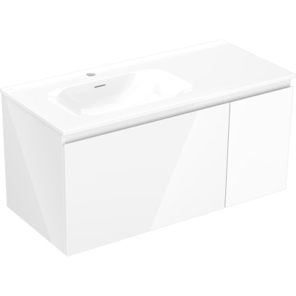 Mexen Orio, koupelnová skříňka 100 cm s umyvadlem Vela vlevo, 1S, 1D, bílá lesklá, 91A13-10047-3-BBFF00-W23L00