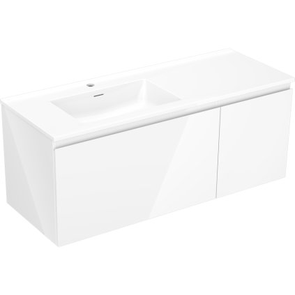 Mexen Orio, koupelnová skříňka 120 cm s levým umyvadlem Otis, 1S, 1D, bílá lesklá, 91A13-12047-3-BBFF00-W18L00