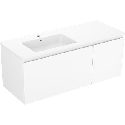 Mexen Orio, koupelnová skříňka 120 cm s levým umyvadlem Otis, 1S, 1D, bílá matná, 91A13-12047-3-BBFF01-W18L01