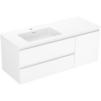 Mexen Orio, koupelnová skříňka 120 cm s levým umyvadlem Otis, 2S, 1D, bílá matná, 91A13-12047-3-BBFFF01-W18L01