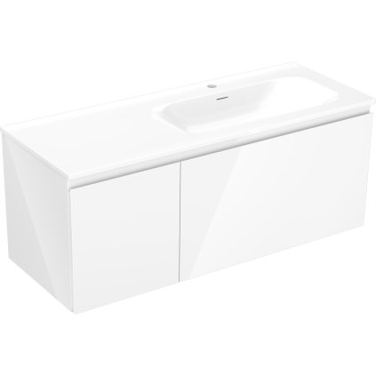 Mexen Orio, koupelnová skříňka 120 cm s pravým umyvadlem Vela, 1S, 1D, bílá lesklá, 91A13-12047-3-BBFF00-W23P00