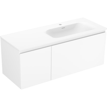Mexen Orio, koupelnová skříňka 120 cm s pravým umyvadlem Vela, 1S, 1D, bílá matná, 91A13-12047-3-BBFF01-W23P01