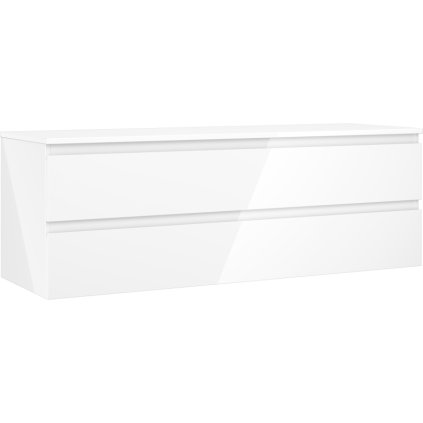 Mexen Orio, koupelnová skříňka 140 cm s horní deskou, 2 zásuvky, bílá lesklá, 91A10-14047-2-BFFC00