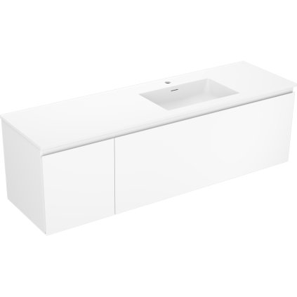 Mexen Orio, koupelnová skříňka 160 cm s pravým umyvadlem Otis, 1S, 1D, bílá matná, 91A13-16047-3-BBFF01-W18P01