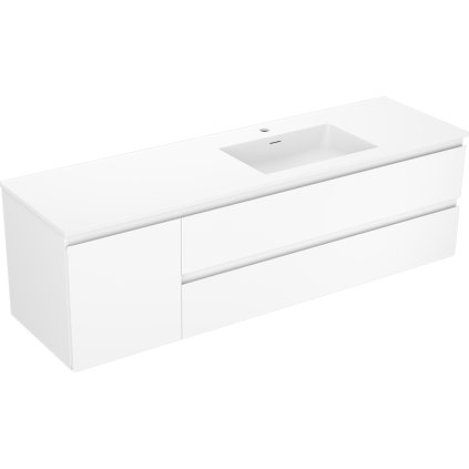 Mexen Orio, koupelnová skříňka 160 cm s pravým umyvadlem Otis, 2S, 1D, bílá matná, 91A13-16047-3-BBFFF01-W18P01