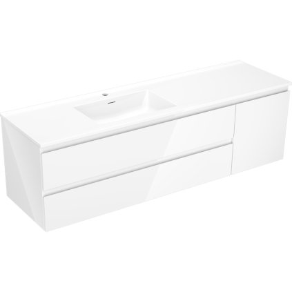 Mexen Orio, koupelnová skříňka 160 cm s umyvadlem Otis vlevo, 2S, 1D, bílá lesklá, 91A13-16047-3-BBFFF00-W18L00