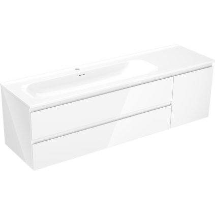 Mexen Orio, koupelnová skříňka 160 cm s umyvadlem Vela vlevo, 2S, 1D, bílá lesklá, 91A13-16047-3-BBFFF00-W23L00