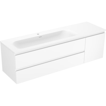 Mexen Orio, koupelnová skříňka 160 cm s umyvadlem Vela vlevo, 2S, 1D, bílá matná, 91A13-16047-3-BBFFFF01-W23L01