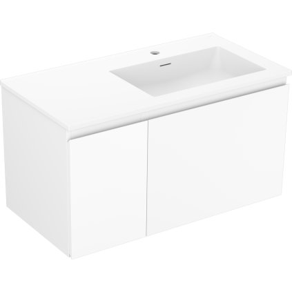 Mexen Orio, koupelnová skříňka 90 cm s pravým umyvadlem Otis, 1S, 1D, bílá matná, 91A13-09047-3-BBFF01-W18P01