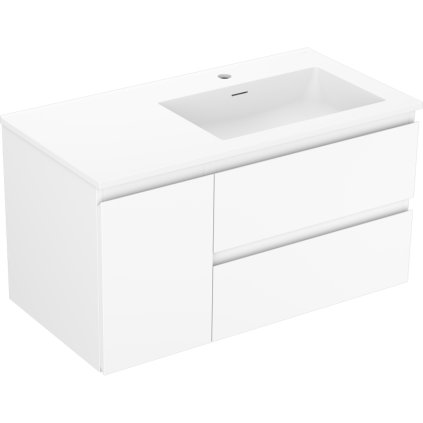 Mexen Orio, koupelnová skříňka 90 cm s pravým umyvadlem Otis, 2S, 1D, bílá matná, 91A13-09047-3-BBFFF01-W18P01
