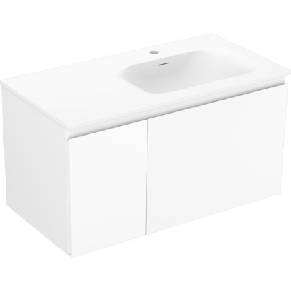 Mexen Orio, koupelnová skříňka 90 cm s pravým umyvadlem Vela, 1S, 1D, bílá matná, 91A13-09047-3-BBFF01-W23P01