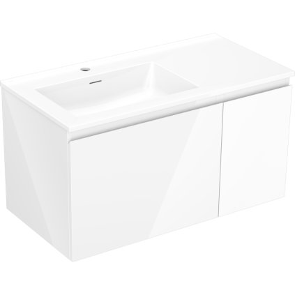 Mexen Orio, koupelnová skříňka 90 cm s umyvadlem Otis levá, 1S, 1D, bílá lesklá, 91A13-09047-3-BBFF00-W18L00