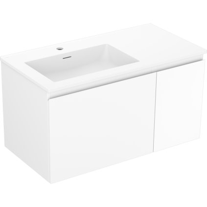 Mexen Orio, koupelnová skříňka 90 cm s umyvadlem Otis vlevo, 1S, 1D, bílá matná, 91A13-09047-3-BBFF01-W18L01