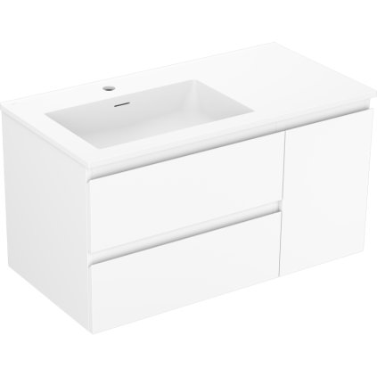 Mexen Orio, koupelnová skříňka 90 cm s umyvadlem Otis vlevo, 2S, 1D, bílá matná, 91A13-09047-3-BBFFF01-W18L01