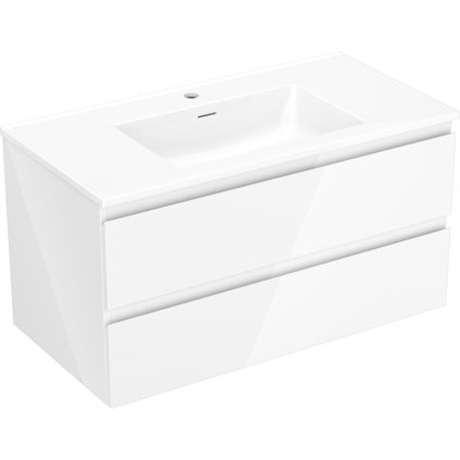Mexen Orio, koupelnová skříňka 90 cm s umyvadlem Otis, 2 zásuvky, bílá lesklá, 91A10-09047-2-BFF00-W18M00