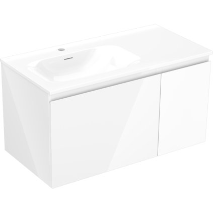 Mexen Orio, koupelnová skříňka 90 cm s umyvadlem Vela levá, 1S, 1D, bílá lesklá, 91A13-09047-3-BBFF00-W23L00
