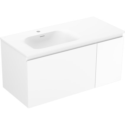 Mexen Orio, koupelnová skříňka 90 cm s umyvadlem Vela levá, 1S, 1D, bílá matná, 91A13-09047-3-BBFF01-W23L01