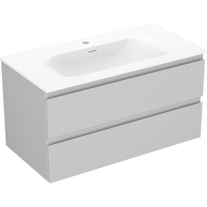 Mexen Orio, koupelnová skříňka 90 cm s umyvadlem Vela, 2 zásuvky, šedá matná/bílá matná, 91A10-09047-2-BFF62-W23M01