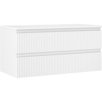 Mexen Rivel, koupelnová skříňka 100 cm s horní částí, 2 zásuvky, drážkovaná, bílá matná, 91A20-10047-2-BFFC01