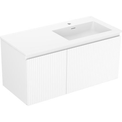 Mexen Rivel, koupelnová skříňka 100 cm s pravým umyvadlem Otis, 1S, 1D, drážkovaná, bílá matná, 91A23-10047-3-BBFF01-W18P01