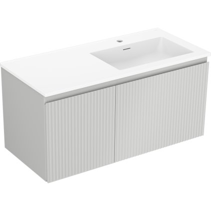 Mexen Rivel, koupelnová skříňka 100 cm s pravým umyvadlem Otis, 1S, 1D, drážkovaná, šedá matná/bílá matná - 91A23-10047-3-BBFF62-W18P01