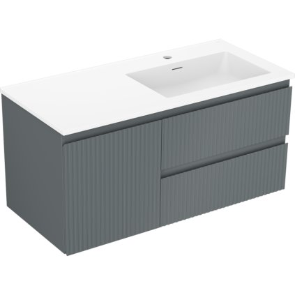 Mexen Rivel, koupelnová skříňka 100 cm s pravým umyvadlem Otis, 2S, 1D, drážkovaná, grafitová/bílá matná, 91A23-10047-3-BBFFF66-W18P01