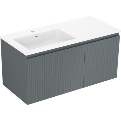 Mexen Rivel, koupelnová skříňka 100 cm s umyvadlem Otis vlevo, 1S, 1D, drážkovaná, grafitová matná/bílá matná, 91A23-10047-3-BBFF66-W18L01