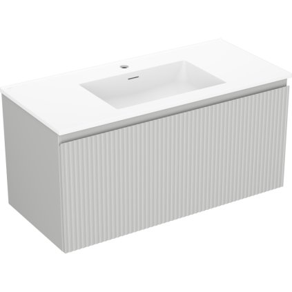 Mexen Rivel, koupelnová skříňka 100 cm s umyvadlem Otis, 1 zásuvka, drážkovaná, šedá matná/bílá, 91A20-10047-1-BF62-W18M01