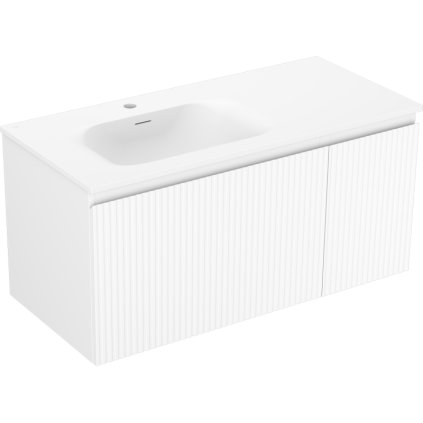Mexen Rivel, koupelnová skříňka 100 cm s umyvadlem Vela levá, 1S, 1D, drážkovaná, bílá matná, 91A23-10047-3-BBFF01-W23L01