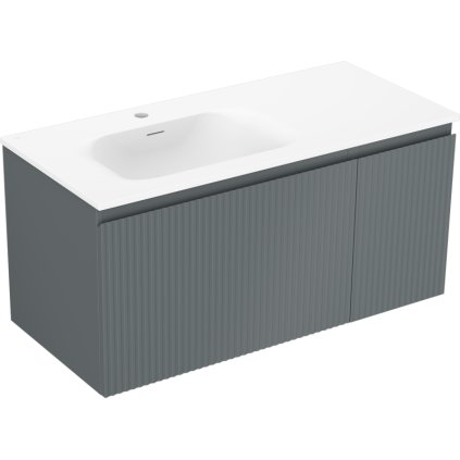 Mexen Rivel, koupelnová skříňka 100 cm s umyvadlem Vela vlevo, 1S, 1D, drážkovaná, grafitová matná/bílá matná, 91A23-10047-3-BBFF66-W23L01