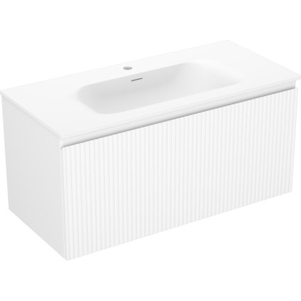 Mexen Rivel, koupelnová skříňka 100 cm s umyvadlem Vela, 1 zásuvka, drážkovaná, bílá matná, 91A20-10047-1-BF01-W23M01