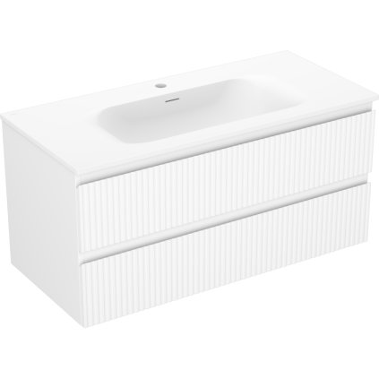 Mexen Rivel, koupelnová skříňka 100 cm s umyvadlem Vela, 2 zásuvky, drážkovaná, bílá matná, 91A20-10047-2-BFF01-W23M01