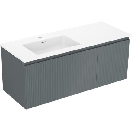 Mexen Rivel, koupelnová skříňka 120 cm s levým umyvadlem Otis, 1S, 1D, drážkovaná, grafitová matná/bílá matná, 91A23-12047-3-BBFF66-W18L01