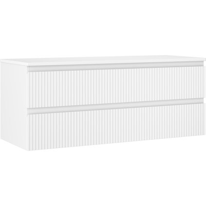 Mexen Rivel, koupelnová skříňka 120 cm s pracovní deskou, 2 zásuvky, drážkovaná, bílá matná, 91A20-12047-2-BFFC01
