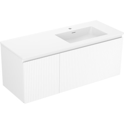 Mexen Rivel, koupelnová skříňka 120 cm s pravým umyvadlem Otis, 1S, 1D, drážkovaná, bílá matná, 91A23-12047-3-BBFF01-W18P01