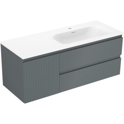 Mexen Rivel, koupelnová skříňka 120 cm s pravým umyvadlem Vela, 2S, 1D, drážkovaná, grafitová/bílá matná, 91A23-12047-3-BBFFF66-W23P01