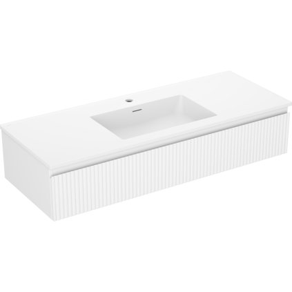 Mexen Rivel, koupelnová skříňka 120 cm s umyvadlem Otis, 1 zásuvka, drážkovaná, bílá matná, 91A20-12023-1-BF01-W18M01