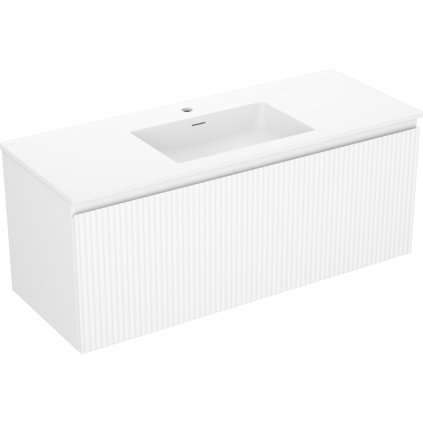 Mexen Rivel, koupelnová skříňka 120 cm s umyvadlem Otis, 1 zásuvka, drážkovaná, bílá matná, 91A20-12047-1-BF01-W18M01