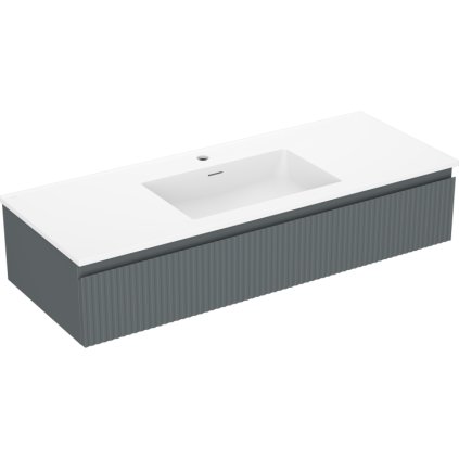 Mexen Rivel, koupelnová skříňka 120 cm s umyvadlem Otis, 1 zásuvka, drážkovaná, grafitová matná/bílá matná, 91A20-12023-1-BF66-W18M0