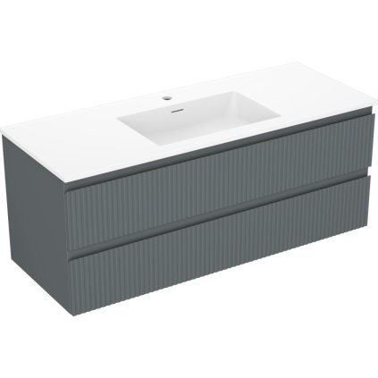 Mexen Rivel, koupelnová skříňka 120 cm s umyvadlem Otis, 2 zásuvky, drážkovaná, grafitová matná/bílá matná, 91A20-12047-2-BFF66-W18M