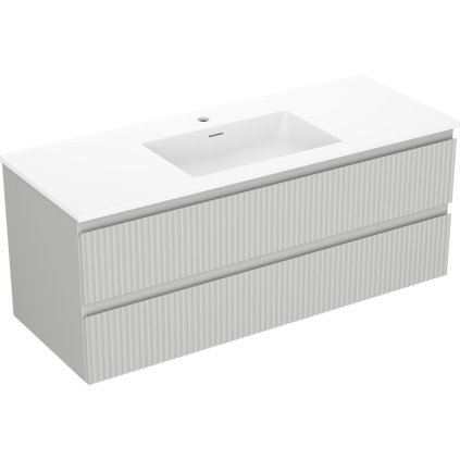 Mexen Rivel, koupelnová skříňka 120 cm s umyvadlem Otis, 2 zásuvky, drážkovaná, šedá matná/bílá, 91A20-12047-2-BFF62-W18M0