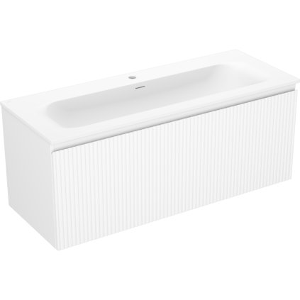 Mexen Rivel, koupelnová skříňka 120 cm s umyvadlem Vela, 1 zásuvka, drážkovaná, bílá matná, 91A20-12047-1-BF01-W23M01