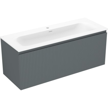 Mexen Rivel, koupelnová skříňka 120 cm s umyvadlem Vela, 1 zásuvka, drážkovaná, grafitová matná/bílá matná, 91A20-12047-1-BF66-W23M0