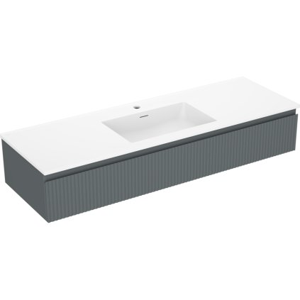 Mexen Rivel, koupelnová skříňka 140 cm s umyvadlem Otis, 1 zásuvka, drážkovaná, grafitová matná/bílá matná, 91A20-14023-1-BF66-W18M0