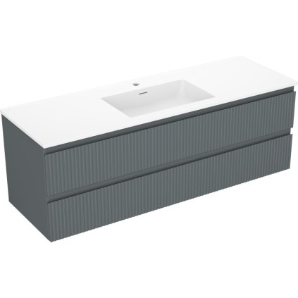 Mexen Rivel, koupelnová skříňka 140 cm s umyvadlem Otis, 2 zásuvky, drážkovaná, grafitová matná/bílá matná, 91A20-14047-2-BFF66-W18M